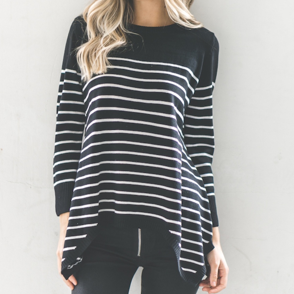 Black Hanky Hem Stripe Sweater